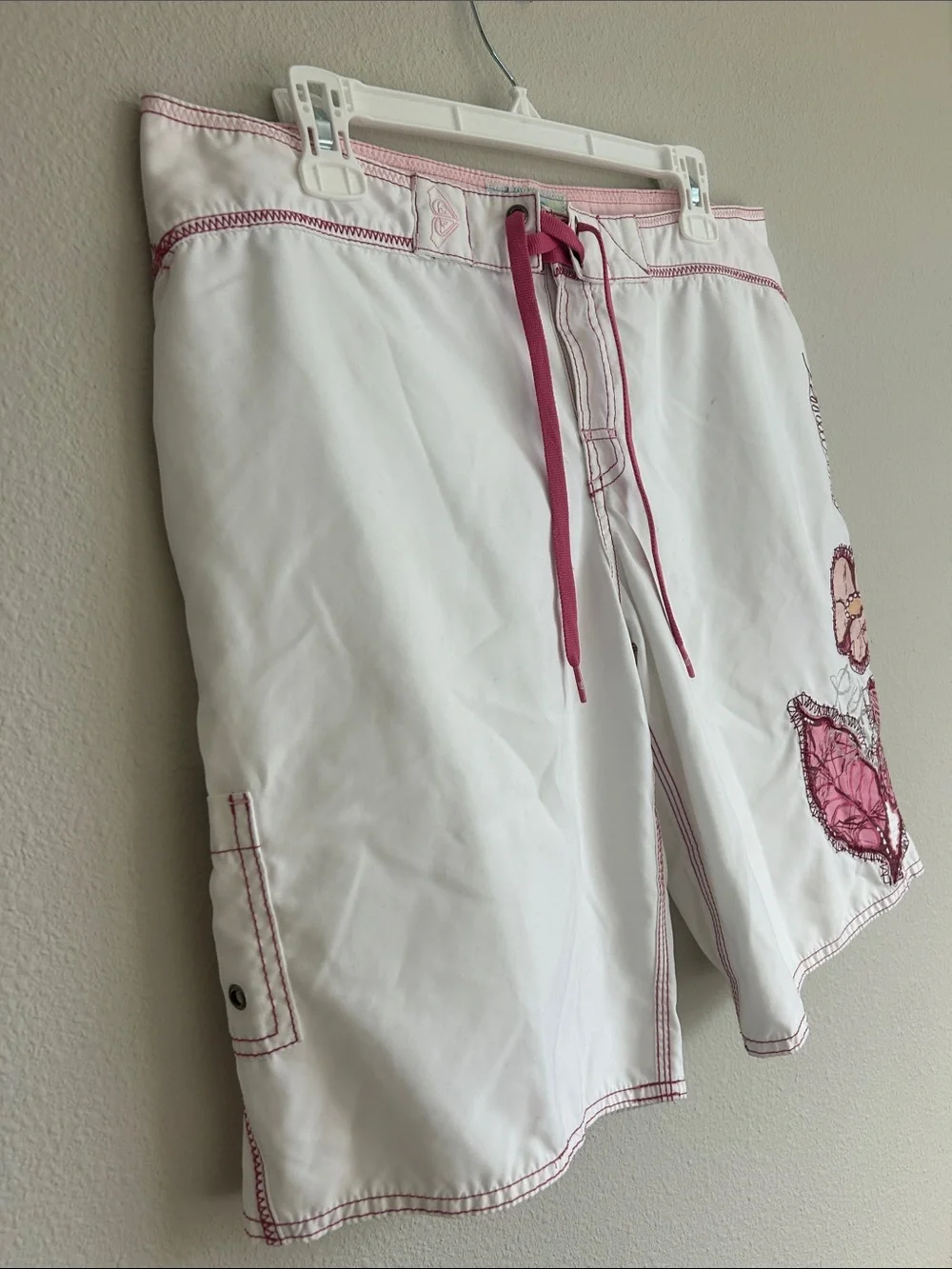 Insane Y2K Roxy White & Pink Unisex Board Shorts With Flowers